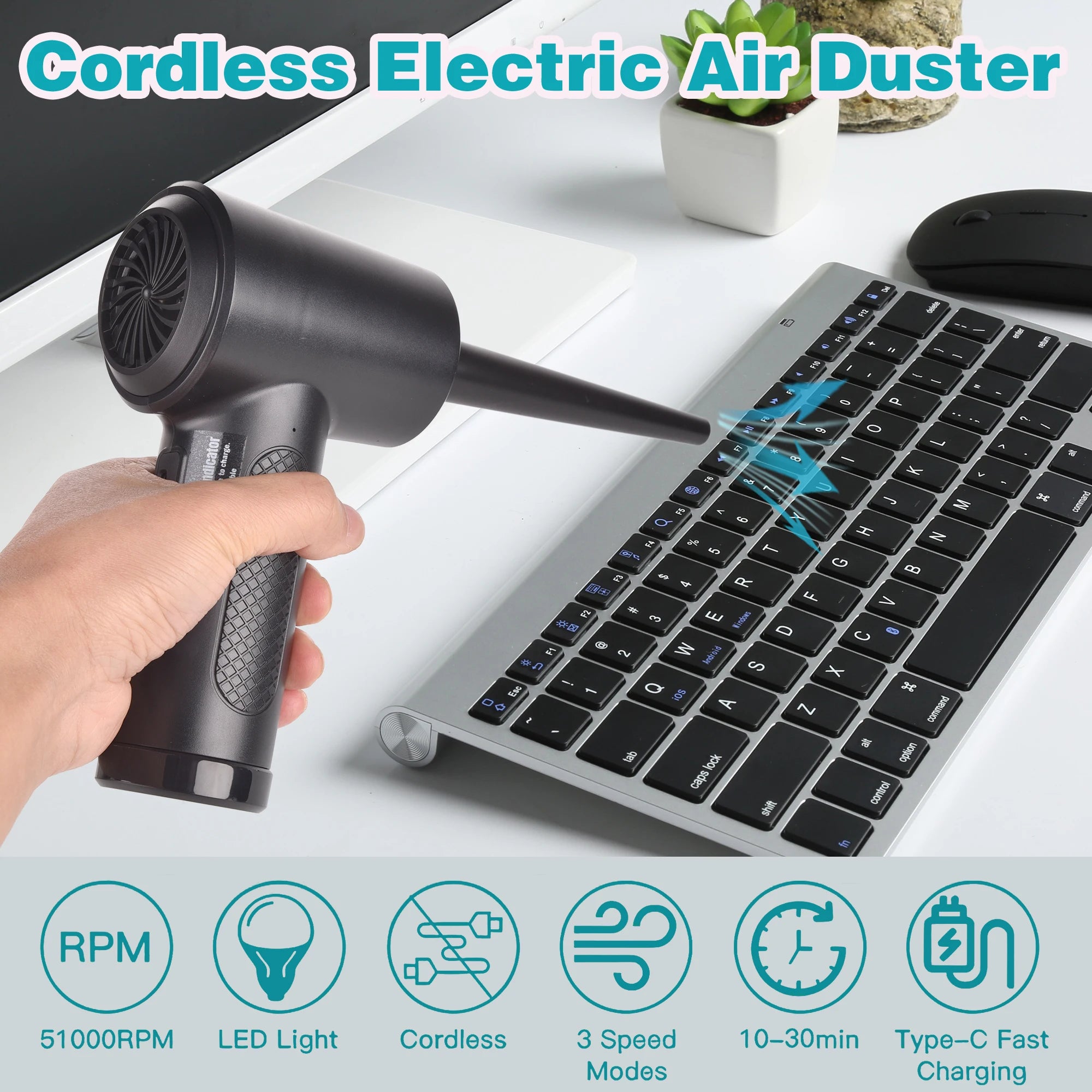 Soplador de Aire Comprimido Inalámbrico 51000RPM con Luz LED