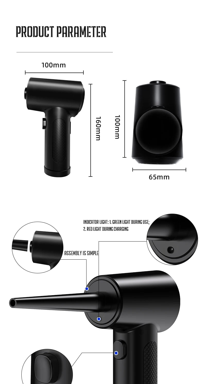 Soplador de Aire Comprimido Inalámbrico 51000RPM con Luz LED