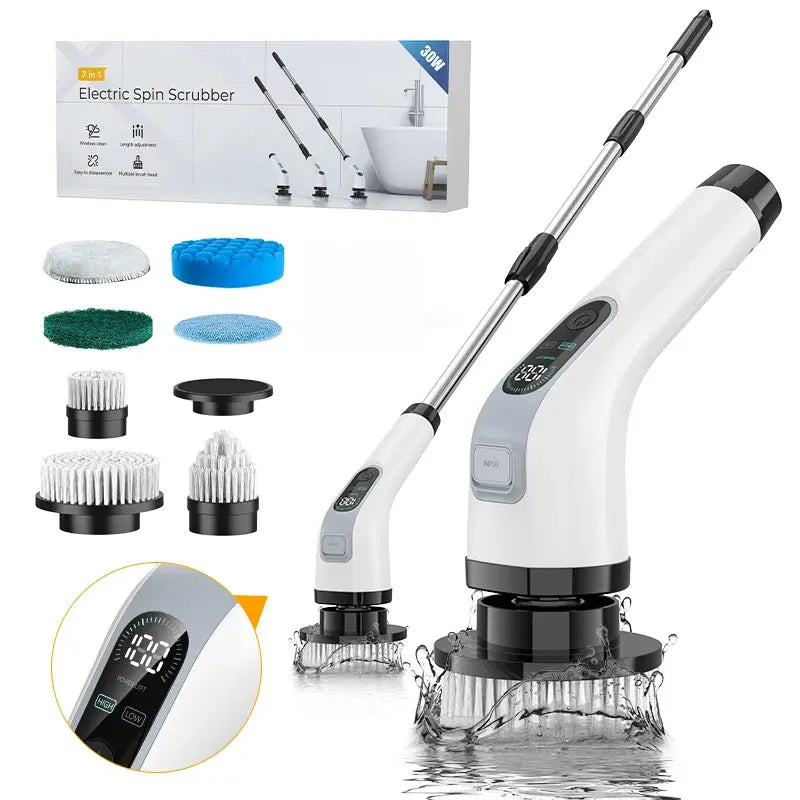 Cepillo Eléctrico Giratorio 7 en 1 Inalámbrico con Mango Extensible