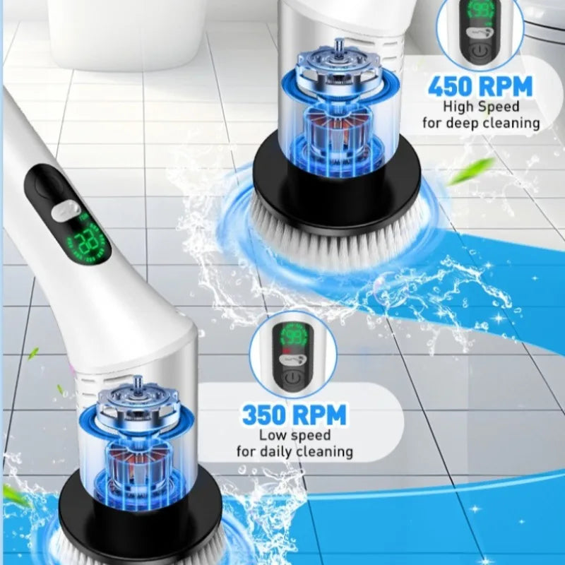 Cepillo Eléctrico de Limpieza 9 en 1 Inalámbrico con Mango Telescópico