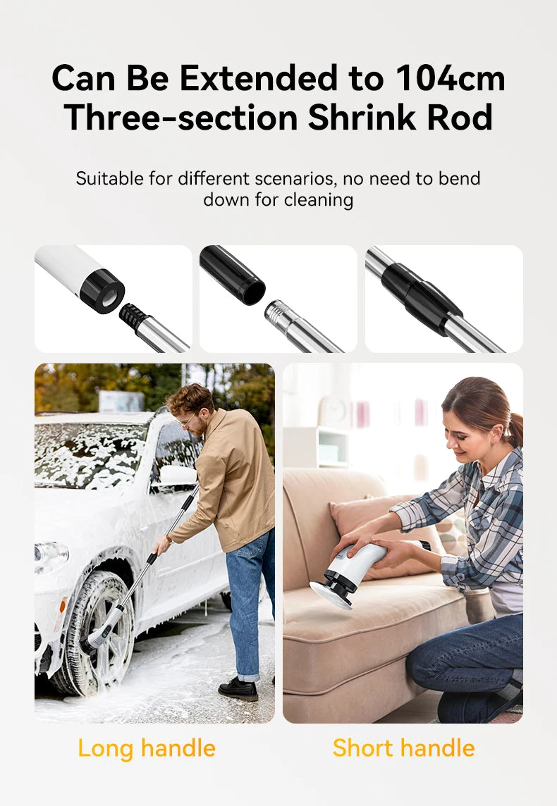 Cepillo Eléctrico Giratorio 7 en 1 Inalámbrico con Mango Extensible