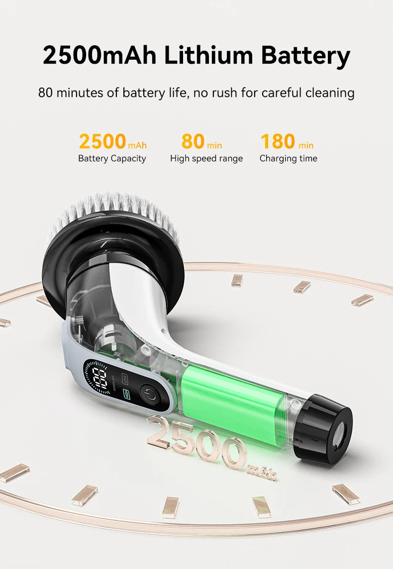 Cepillo Eléctrico Giratorio 7 en 1 Inalámbrico con Mango Extensible