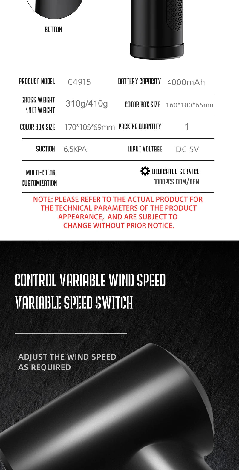 Soplador de Aire Comprimido Inalámbrico 51000RPM con Luz LED