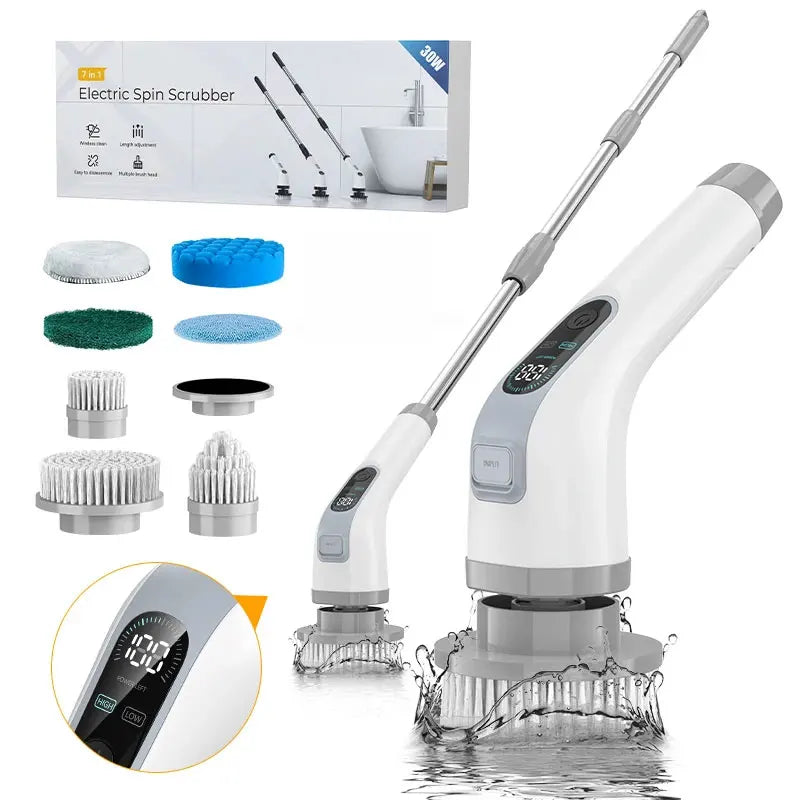 Cepillo Eléctrico Giratorio 7 en 1 Inalámbrico con Mango Extensible