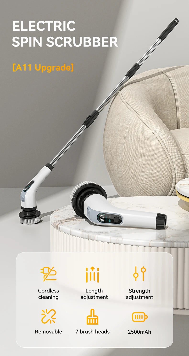 Cepillo Eléctrico Giratorio 7 en 1 Inalámbrico con Mango Extensible